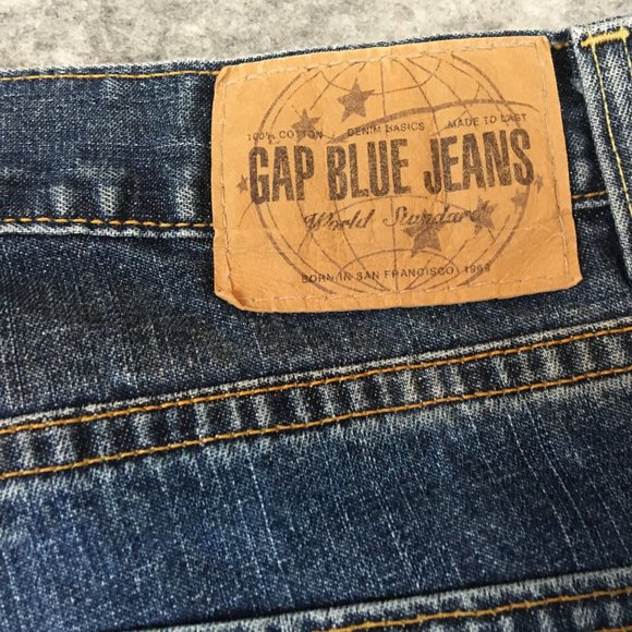 GAP Jeans 33x32 Mens Dark Wash Relaxed Straight 100 Cotton Solid Zip Fly Blue - Picture 13 of 15
